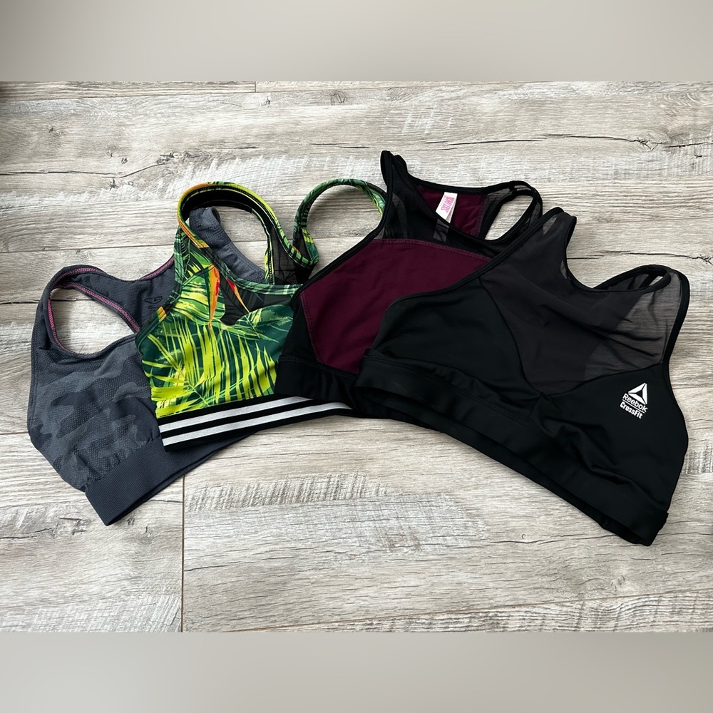 Women's Sports Bra Set - Black, Burgundy, Tropical Print, camo